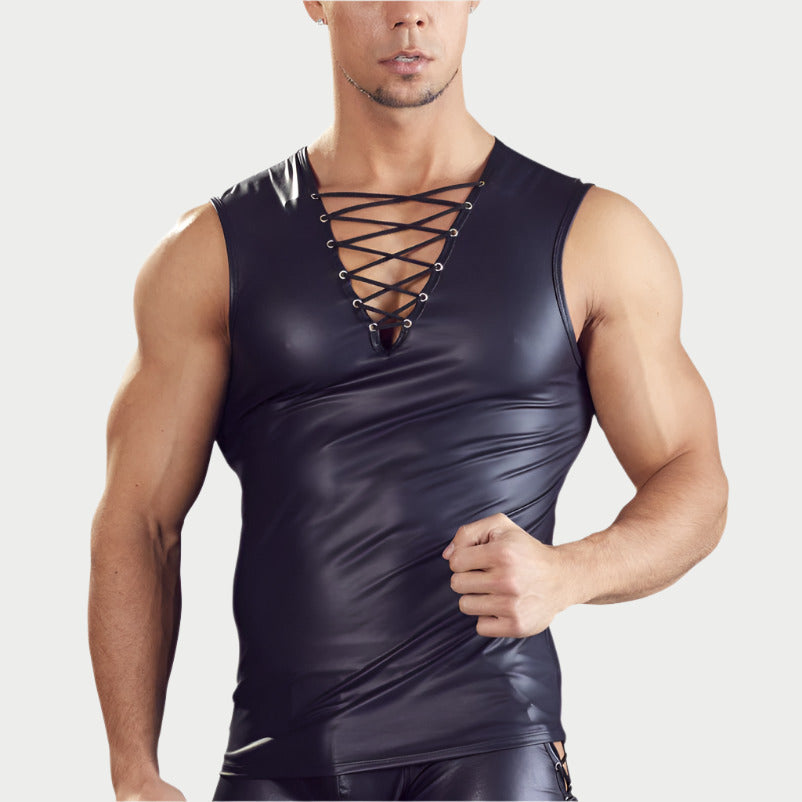 Lace Neck Leather Vest