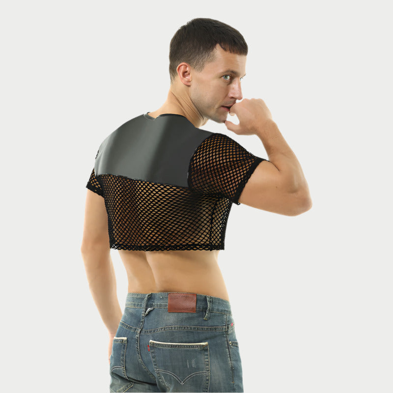 Leather Cropped Mesh Top