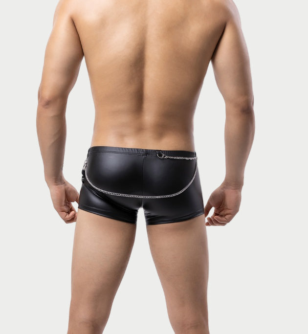 Leather Boxer Briefs with Collar & Leash Set