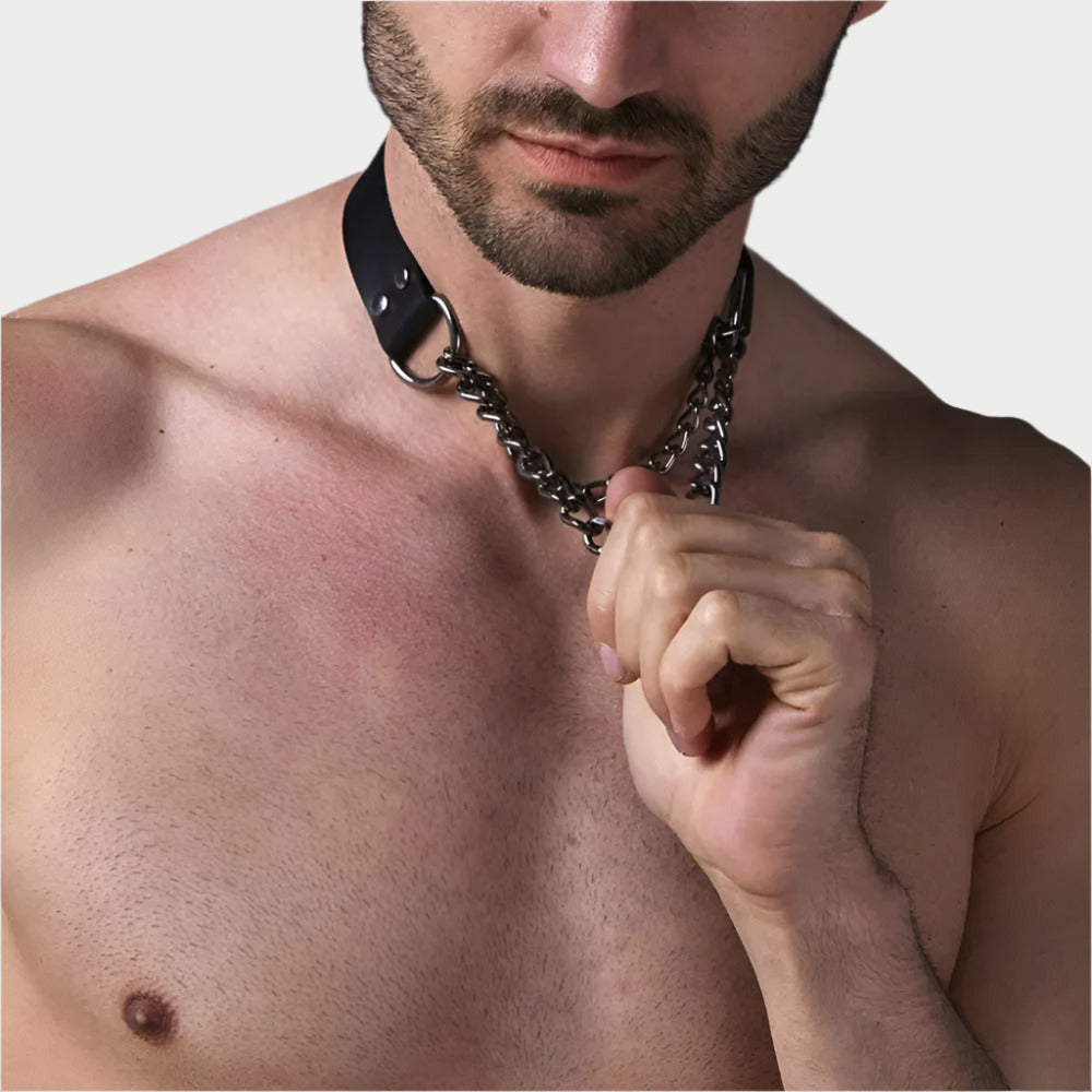 Gunmetal Chained Leather Choker / Collar