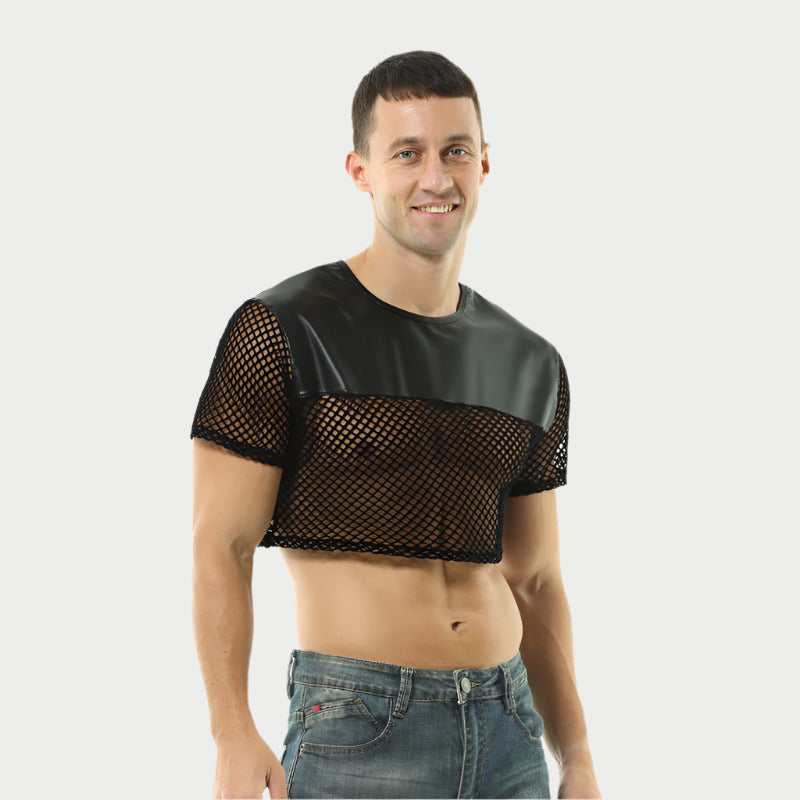 Leather Cropped Mesh Top