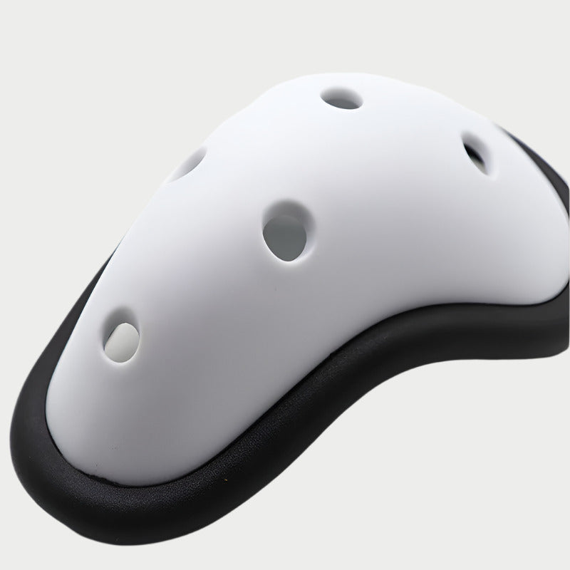 A white sports cup with black accents designed for soccer protection.
