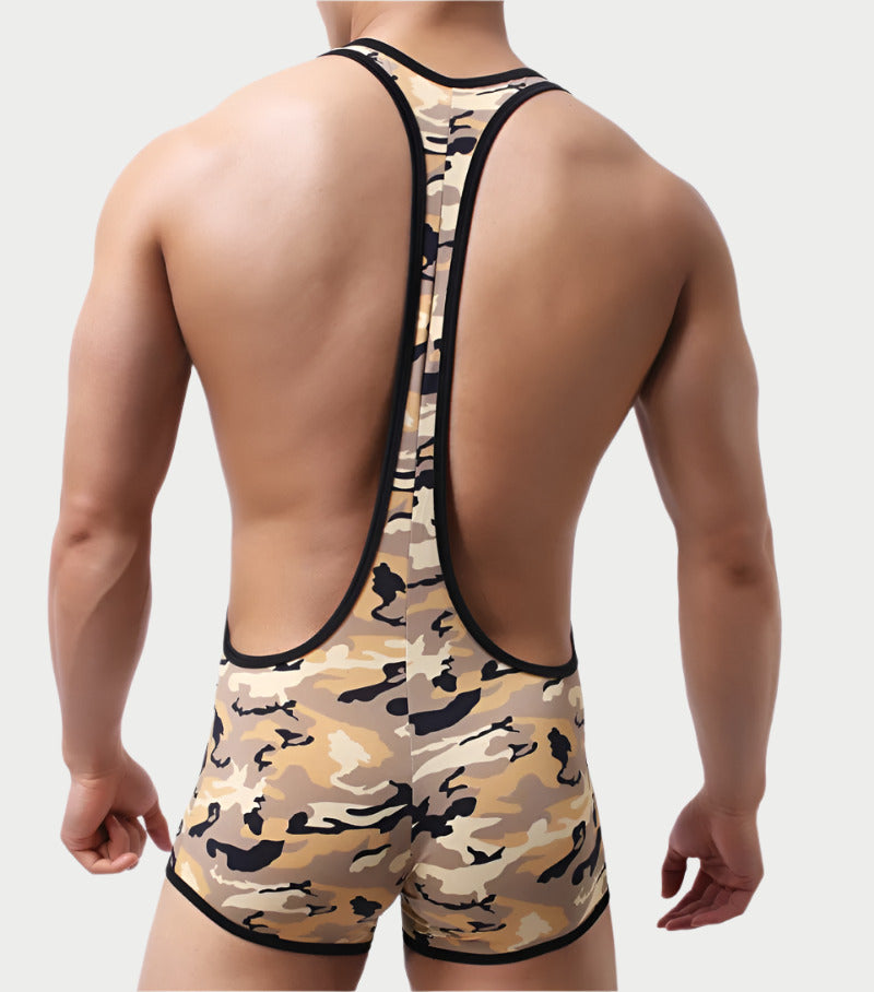 Camouflage singlet with open back on a white background