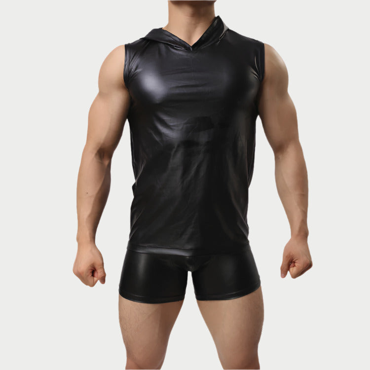 Hooded Leather Vest Set
