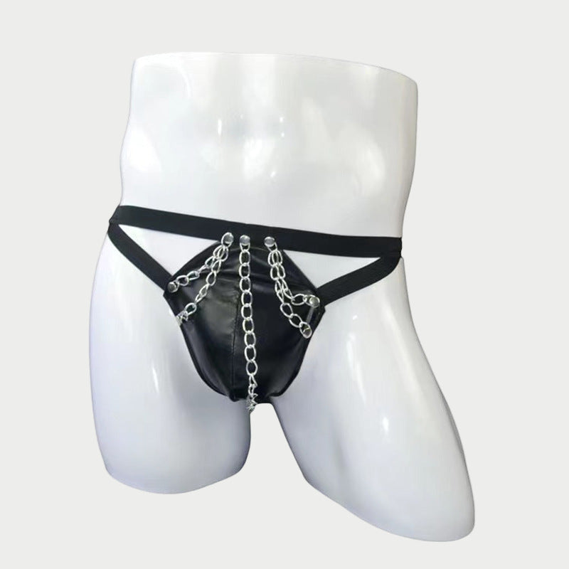 Chain Detail Leather Thong