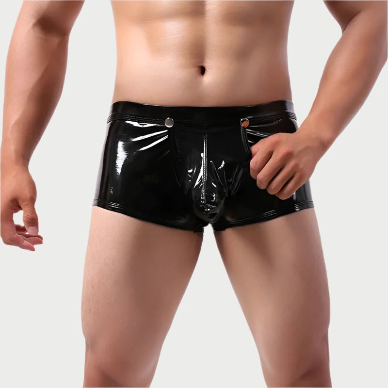 Open-Front Leather Boxer Briefs