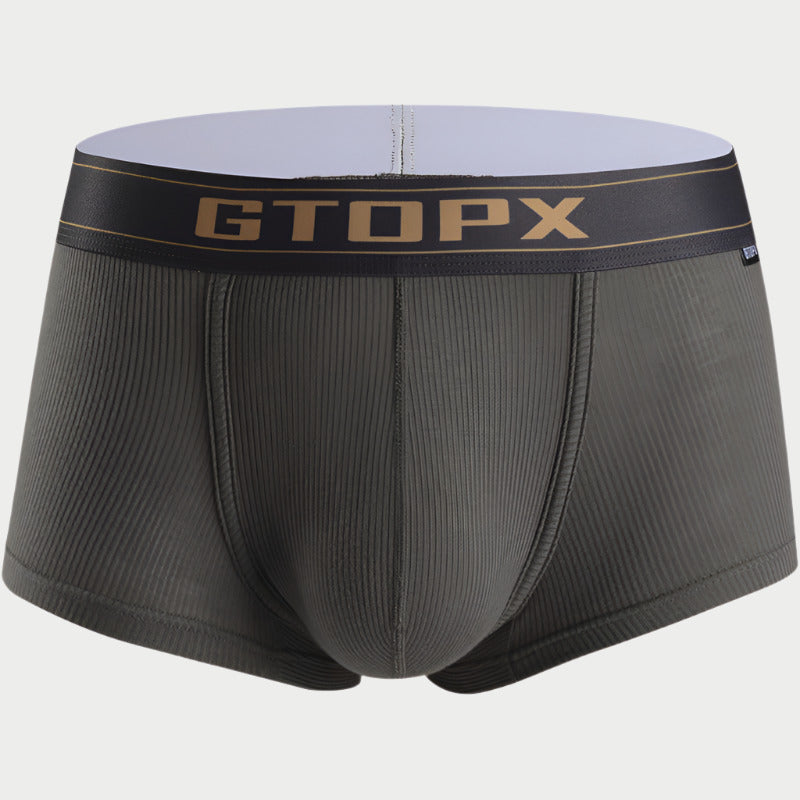 A pair of GX Wave Boxer Briefs by GTOPX, with a ribbed texture and a darker waistband featuring the brand name.