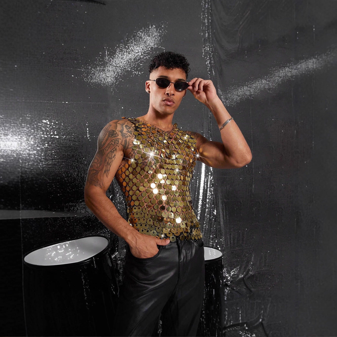 Disco Sequin Rhinestone Mesh Tank