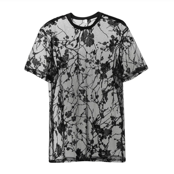 Mesh Floral Short Sleeve T-shirt