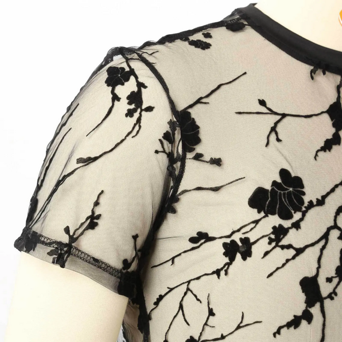 Mesh Floral Short Sleeve T-shirt