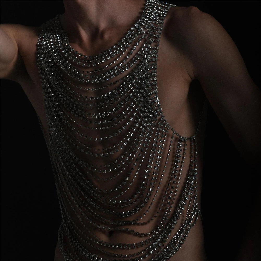 Rhinestone Drape Chain Top