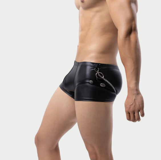 Leather Boxer Briefs with Collar & Leash Set