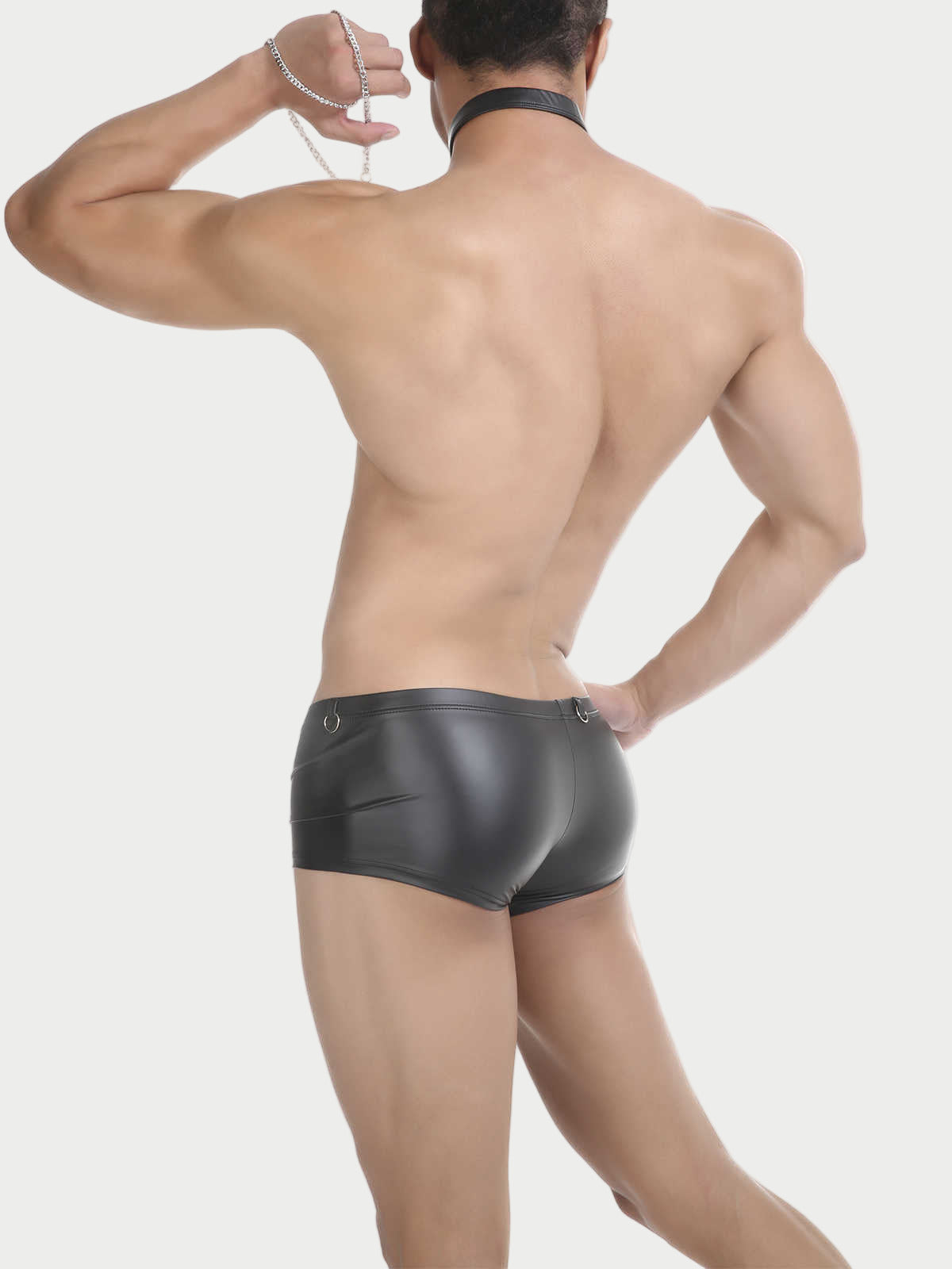Leather Boxer Briefs with Collar & Leash Set