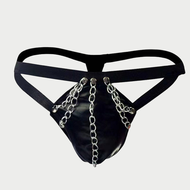 Chain Detail Leather Thong