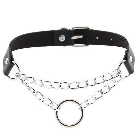 Chained O-Ring Leather Collar / Choker
