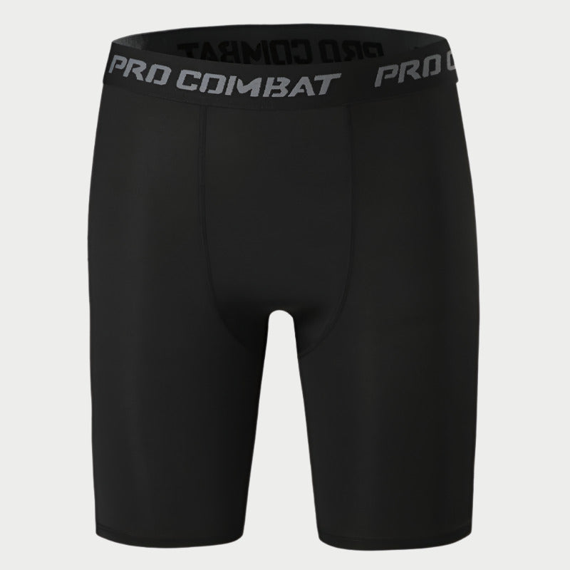 A pair of black Quick Dry Pro Compression Shorts with a white 'PRO COMBAT' logo on the waistband.