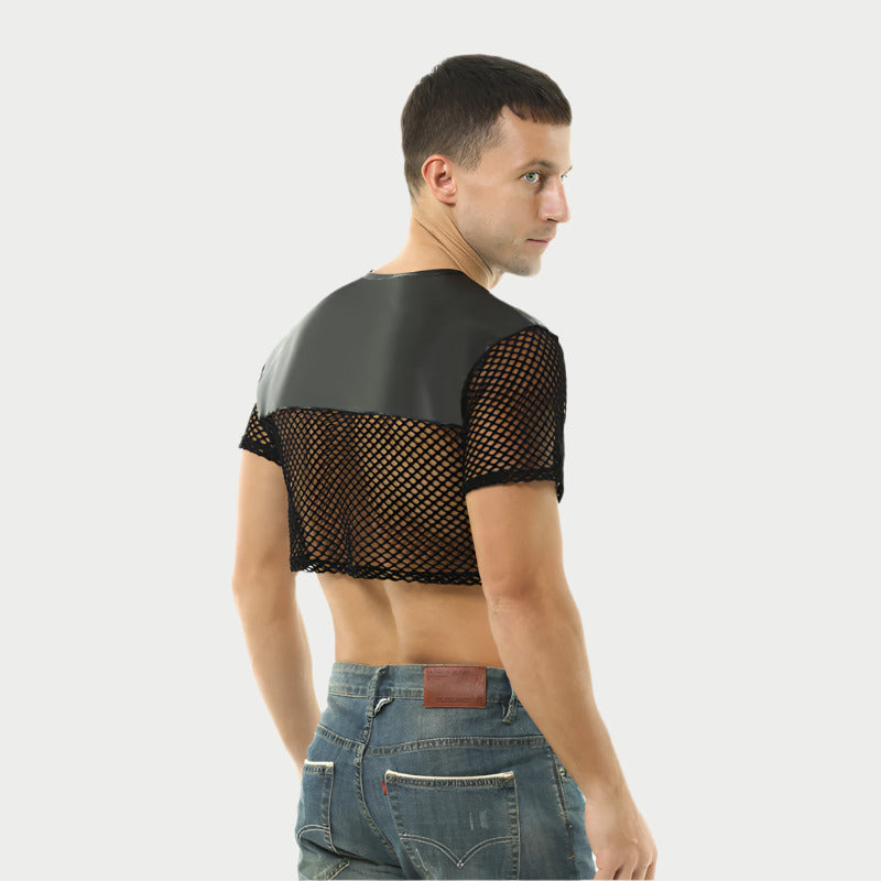 Leather Cropped Mesh Top