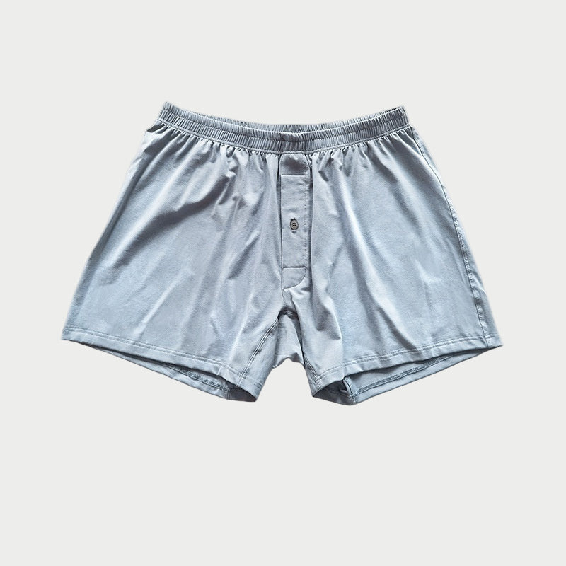 Light blue boxer shorts on a white background