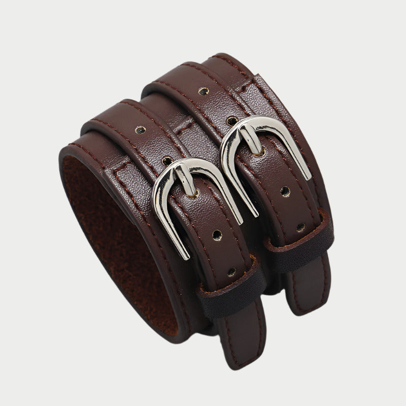 Adjustable Leather Dual-Buckle Bracelet