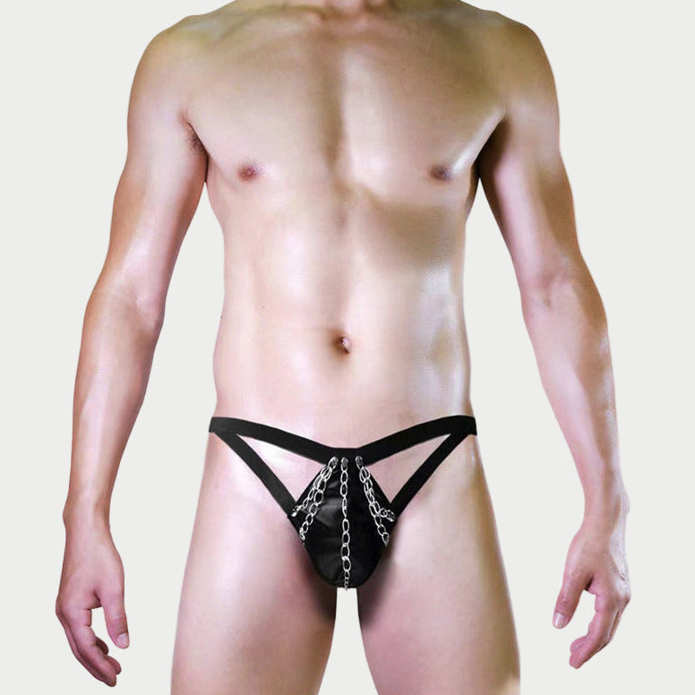 Chain Detail Leather Thong