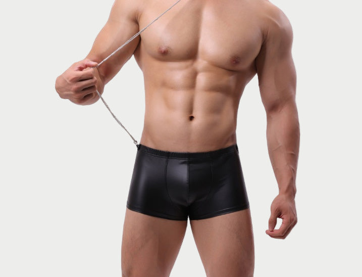 Leather Boxer Briefs with Collar & Leash Set