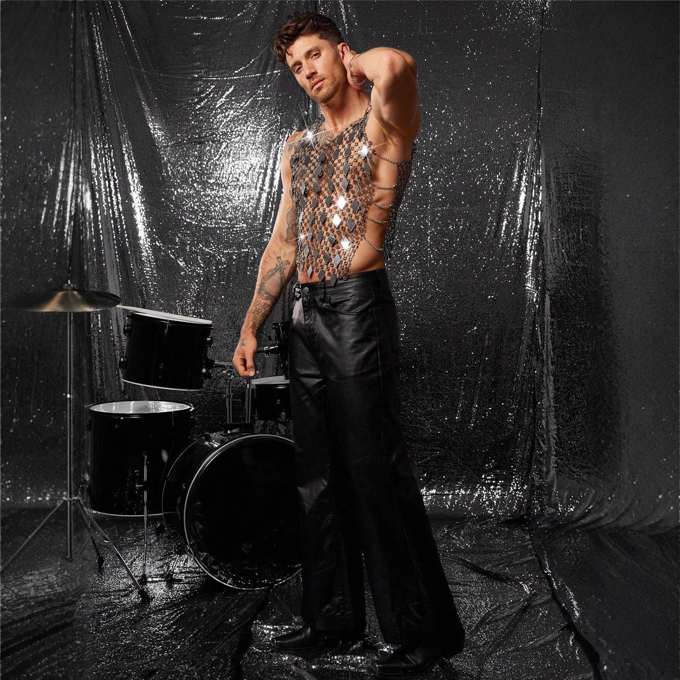 Diamond Mirror Sequin Rhinestone Mesh Crop Tank