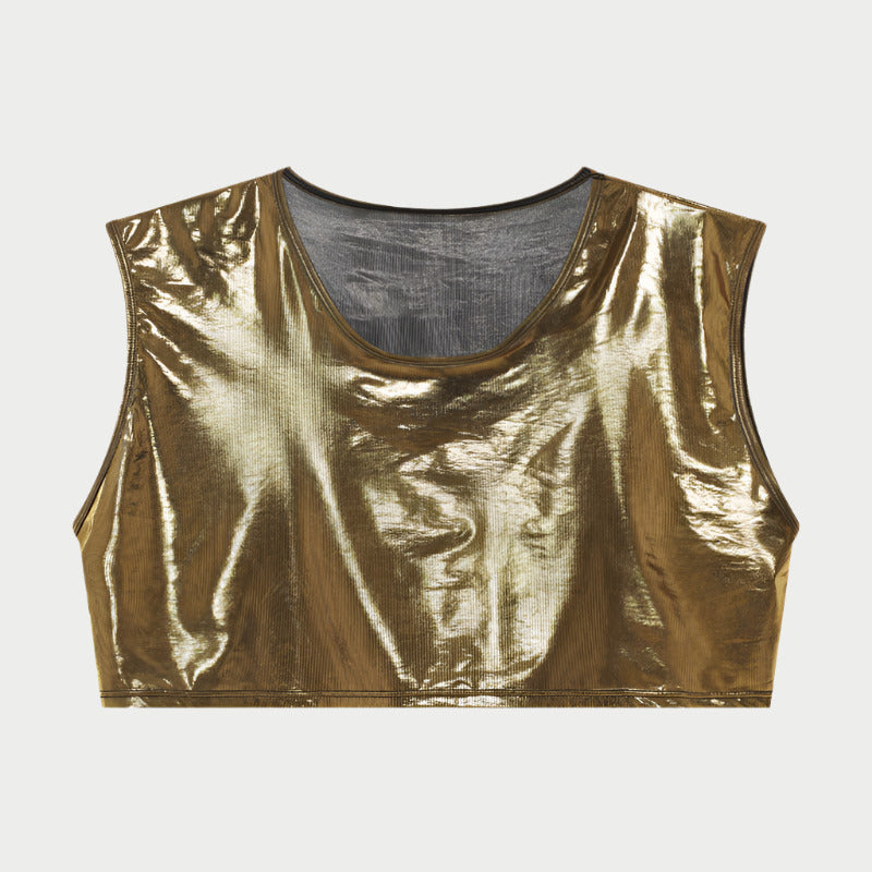 Shiny Sleeveless Crop Vest / Briefs