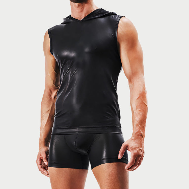 Hooded Leather Vest Set