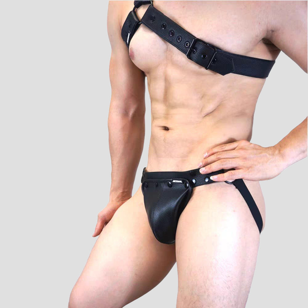 Studded Leather Harness & Jockstrap Set