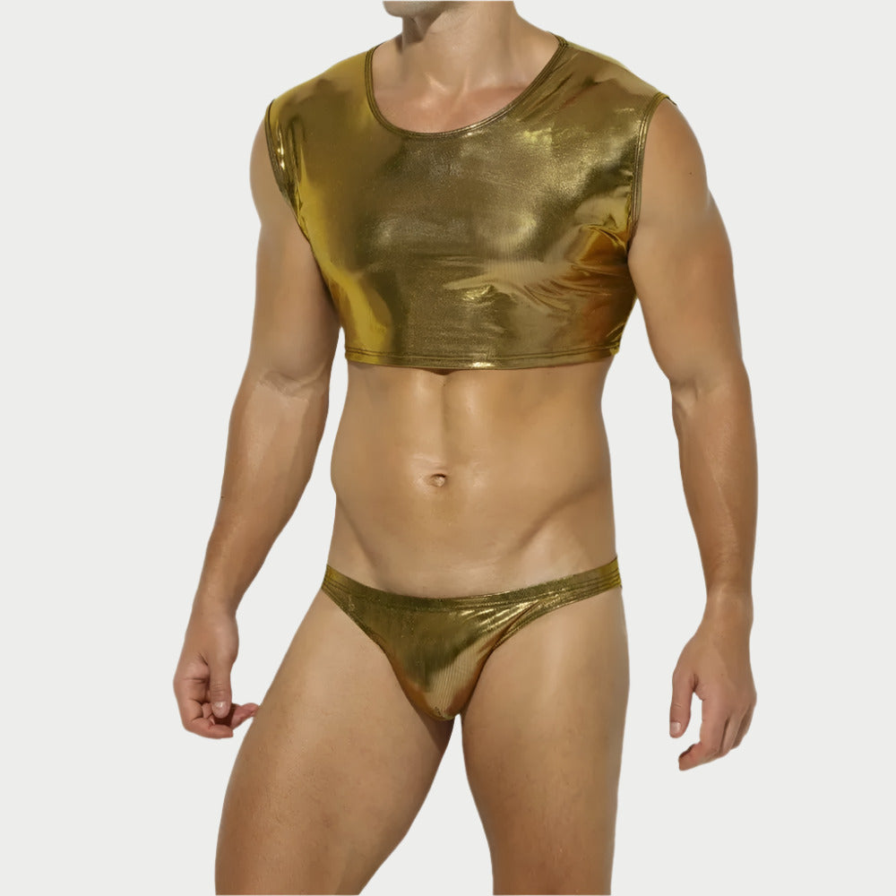 Shiny Sleeveless Crop Vest / Briefs