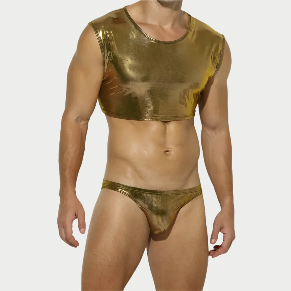 Shiny Sleeveless Crop Vest / Briefs
