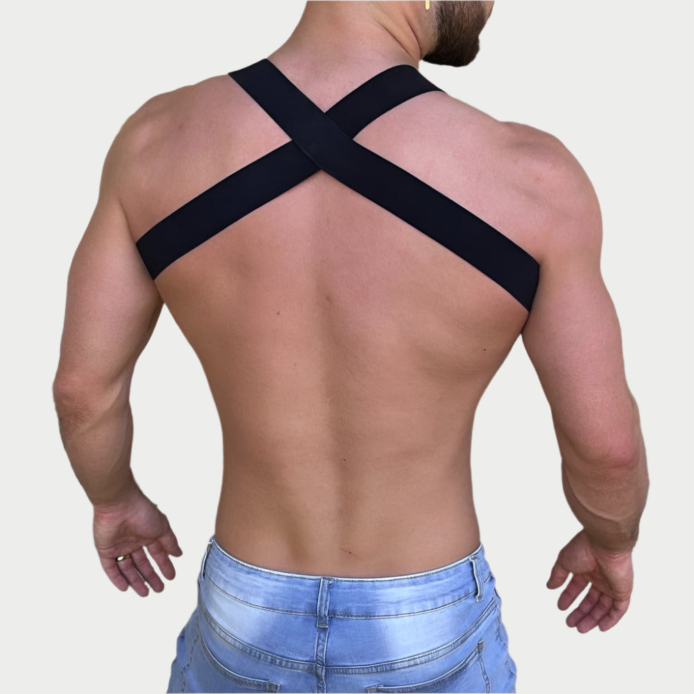 Elastic Chest Harness with Gold Chains