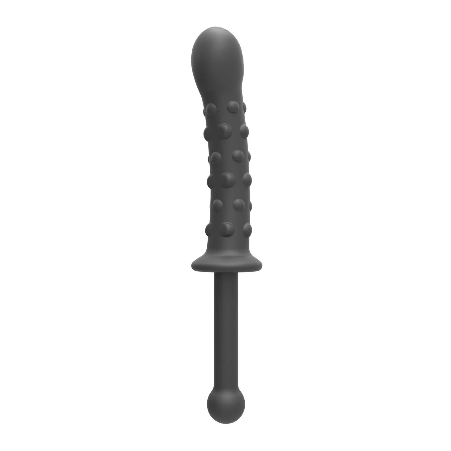 A black silicone ribbed pull rod with a rounded tip and textured mid-section.