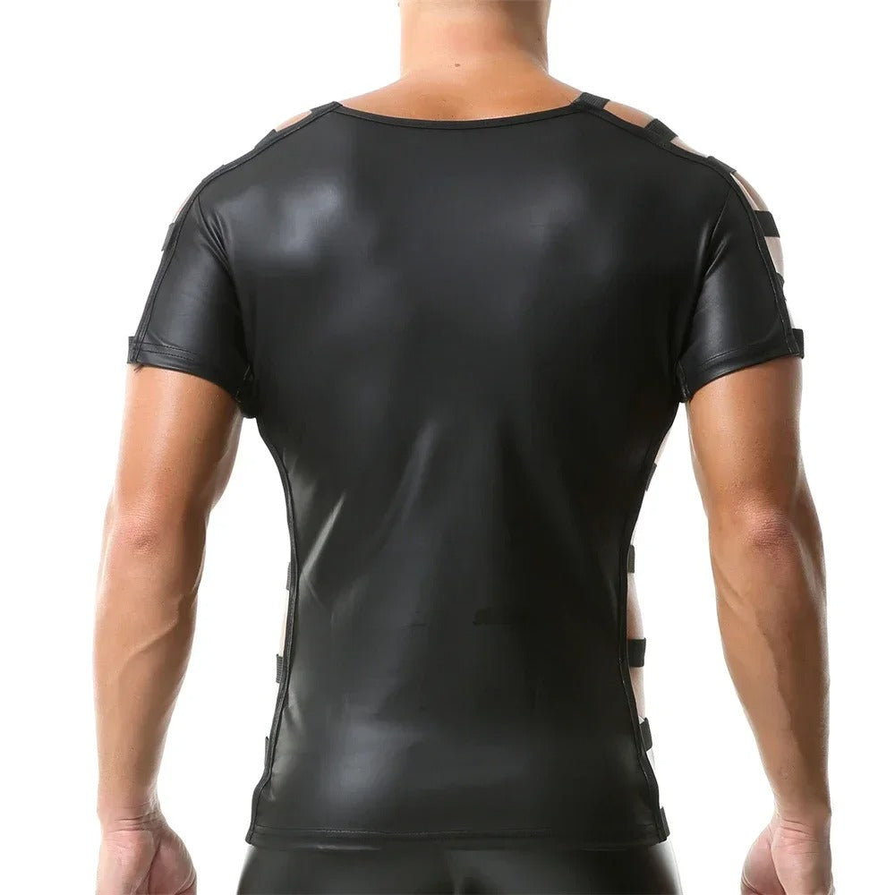 Side Strap Open Leather Tee