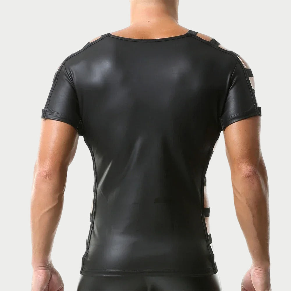 Side Strap Open Leather Tee