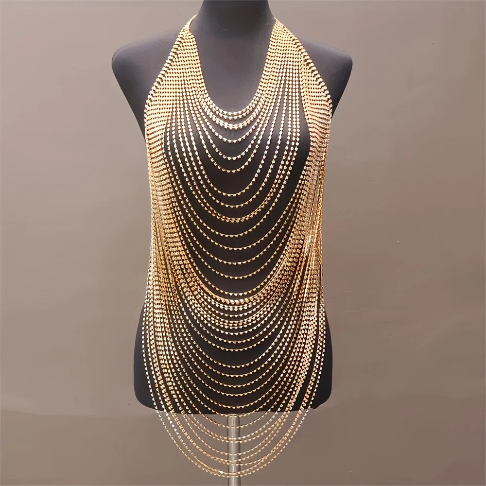 Rhinestone Drape Chain Top
