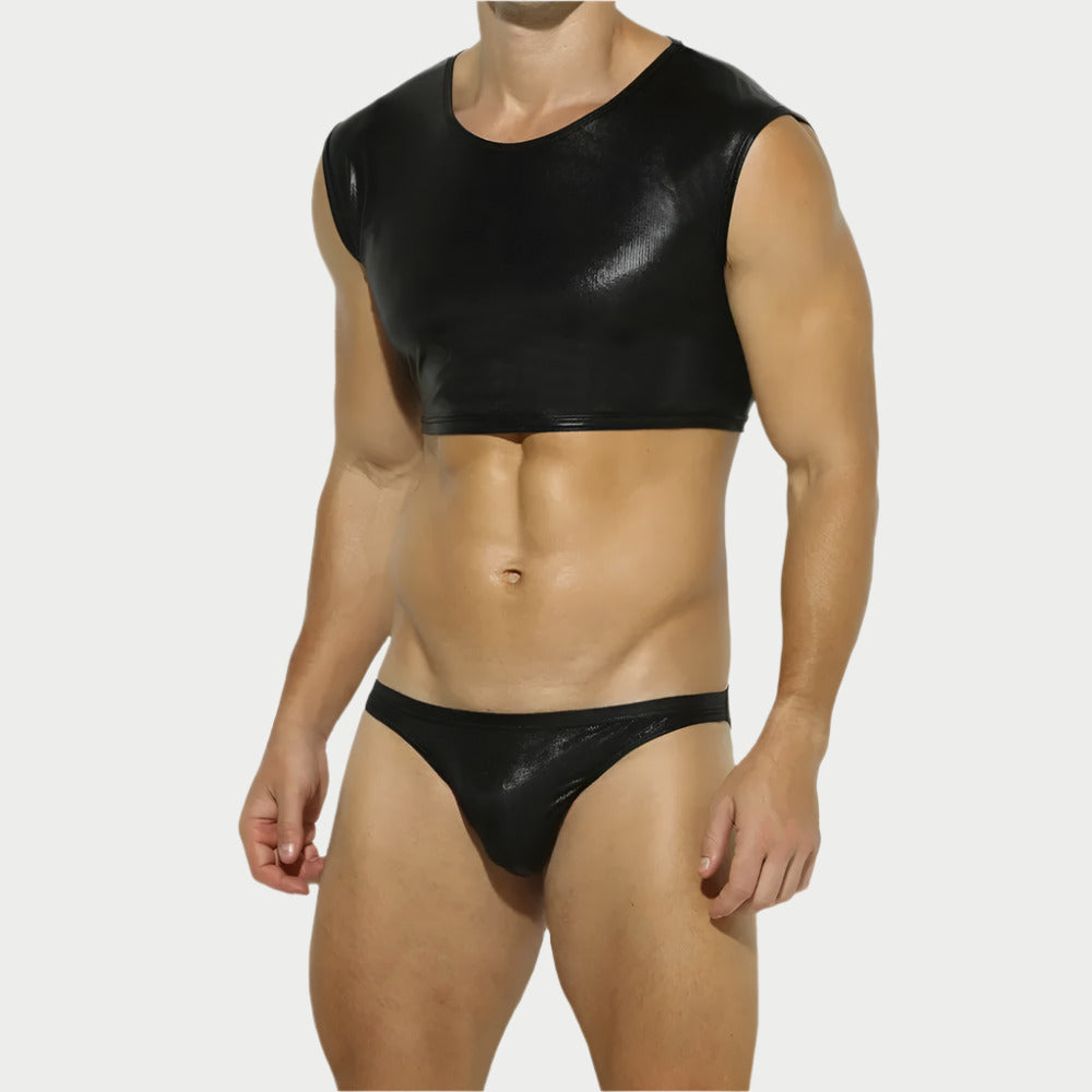 Shiny Sleeveless Crop Vest / Briefs