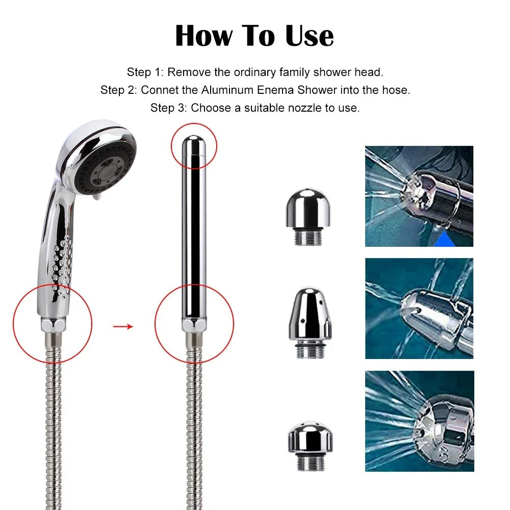 Aluminum Enema Douche Shower Nozzle Set (3 Heads)