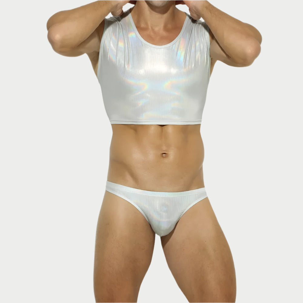 Shiny Sleeveless Crop Vest / Briefs