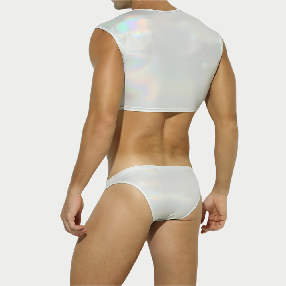 Shiny Sleeveless Crop Vest / Briefs