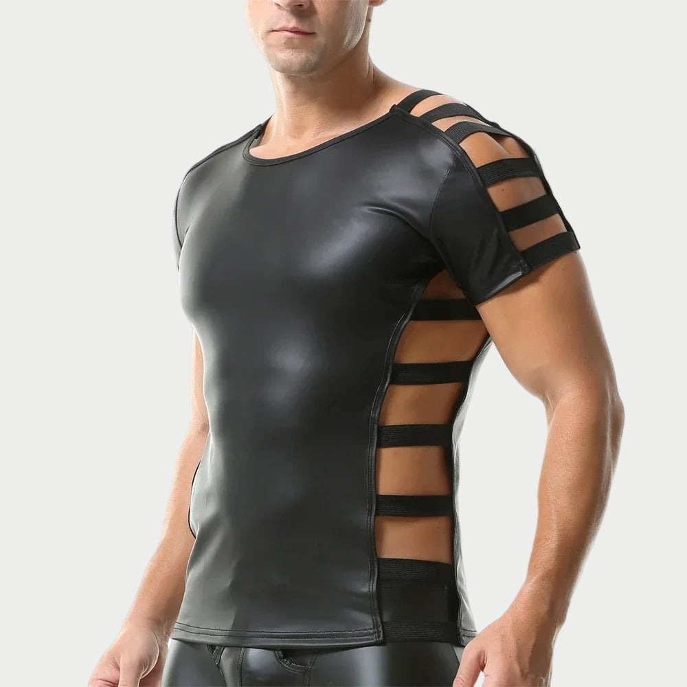 Side Strap Open Leather Tee