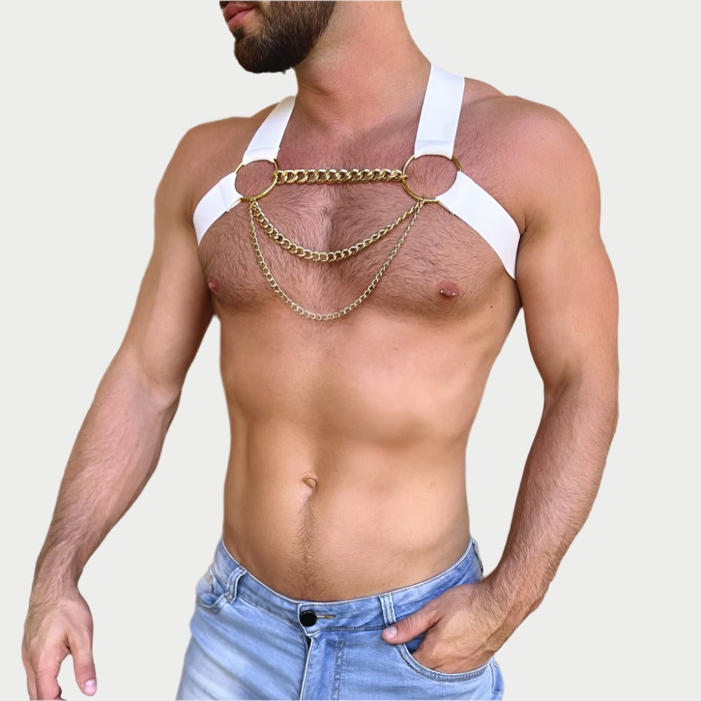 Elastic Chest Harness with Gold Chains