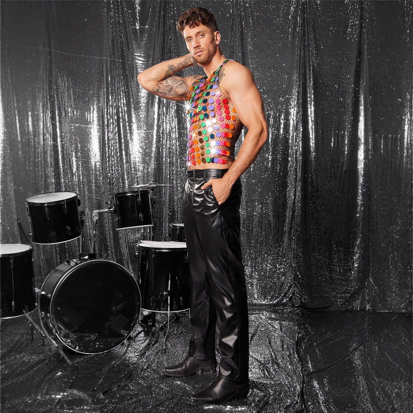 Rainbow Spectrum Sequin Mesh Tank