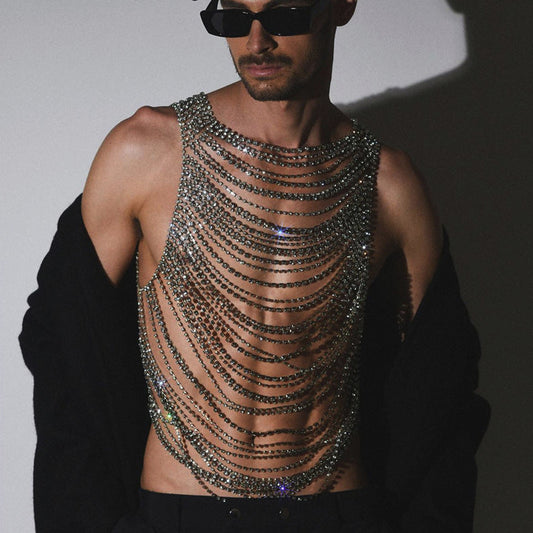 Rhinestone Drape Chain Top