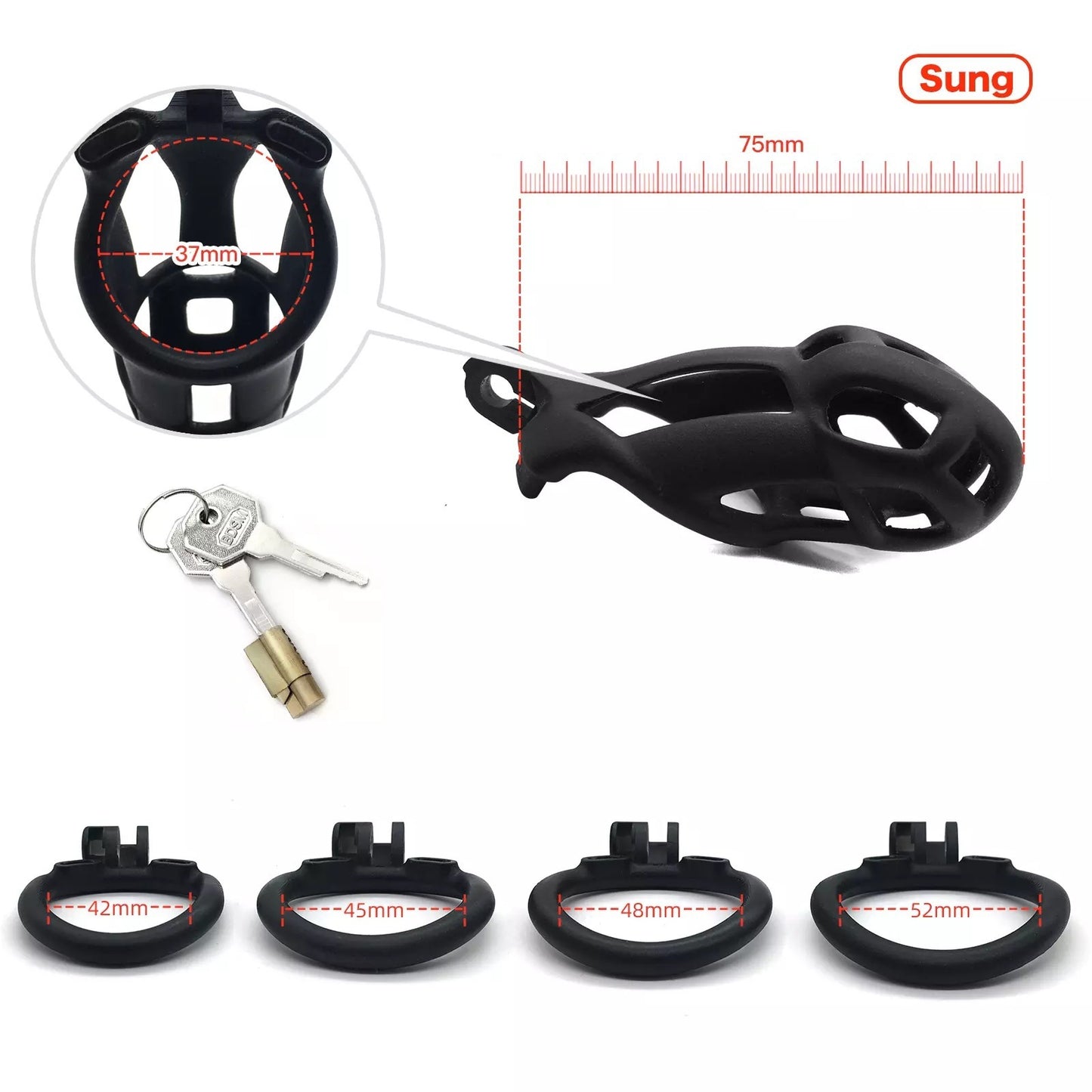 Breathable Mesh Chastity Cage With 4 Ring Sizes