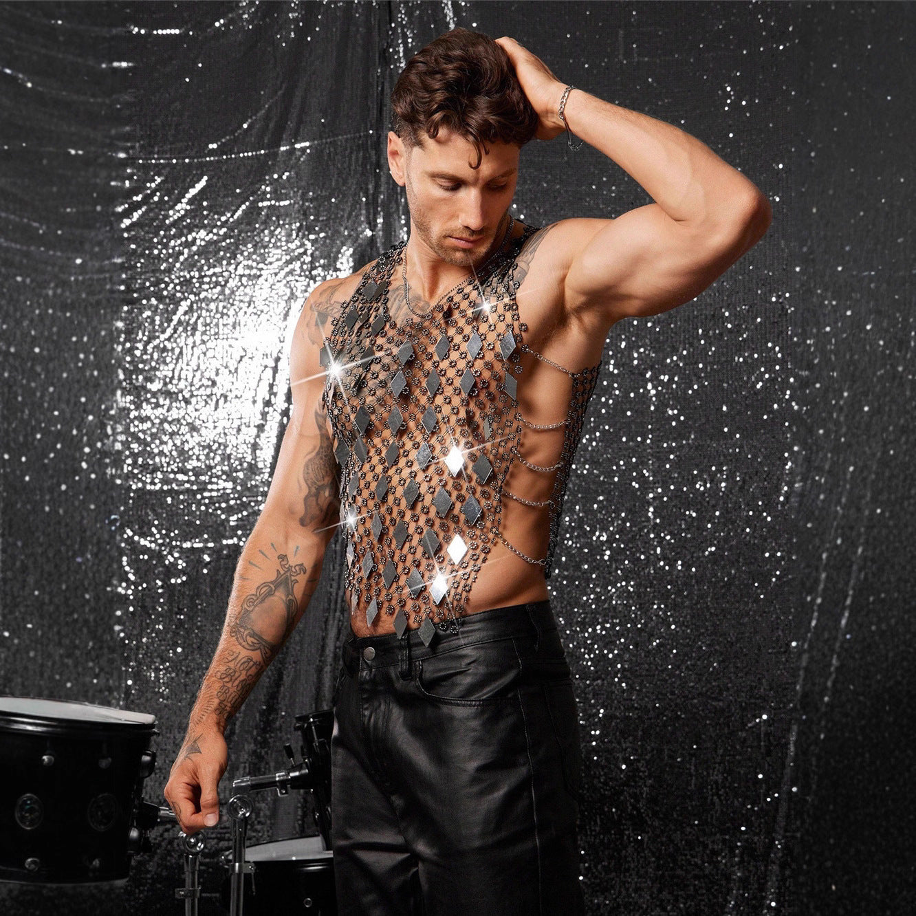 Diamond Mirror Sequin Rhinestone Mesh Crop Tank