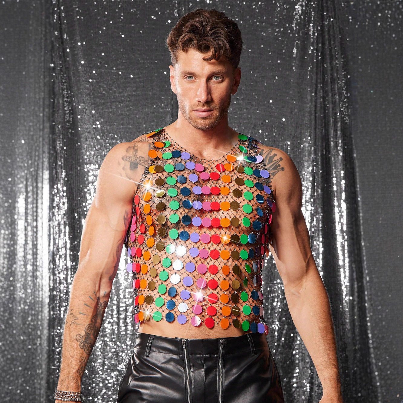 Rainbow Spectrum Sequin Mesh Tank