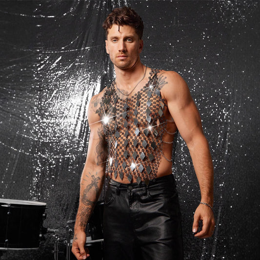 Diamond Mirror Sequin Rhinestone Mesh Crop Tank