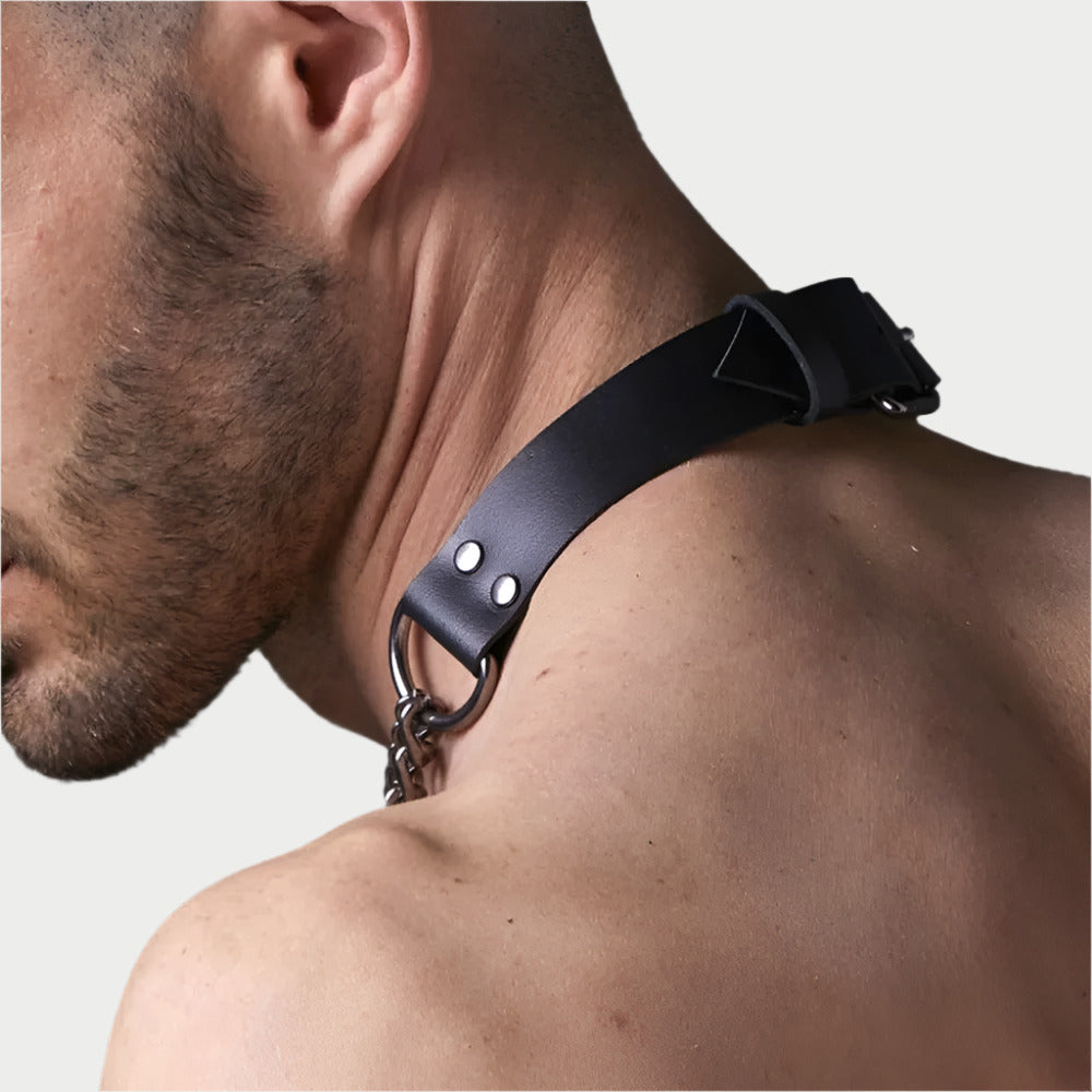 Gunmetal Chained Leather Choker / Collar