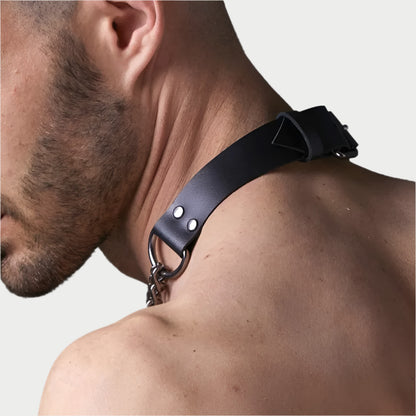 Gunmetal Chained Leather Choker / Collar